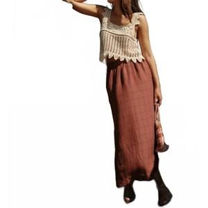 NEW INDI & COLD check maxi skirt in chocolate